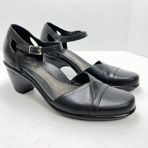 DANSKO Black Genuine Leather Chunky High Heels Ankle Strap Reptile Shoes sz 39